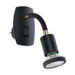 Eglo Applique Murale Parrini Lamp avec Prise Noir 4.5W 345lm - 830 Blanc Chaud | IP20 - Incl. 1x GU10