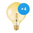 Voordeelpak 4x Osram Vintage 1906 LED E27 Kogel Goud 4W 410lm - 824 Zeer Warm Wit | Vervangt 40W
